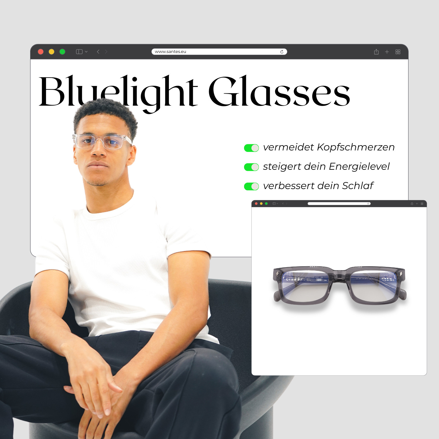 BLAULICHTFILTER BRILLE LATE GREY